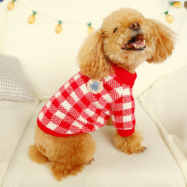 Winter Warm Polyester Fibre Checked Sweater Two-legged Dog & Cat Clothes Red Yellow