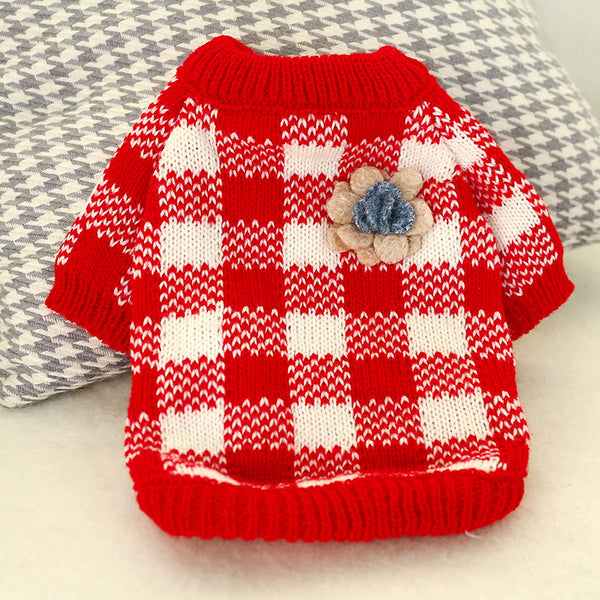 Winter Warm Polyester Fibre Checked Sweater Two-legged Dog & Cat Clothes Red Yellow