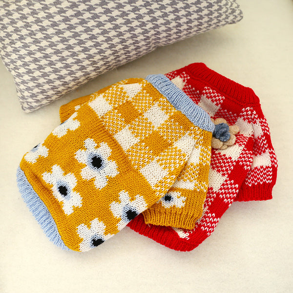 Winter Warm Polyester Fibre Checked Sweater Two-legged Dog & Cat Clothes Red Yellow