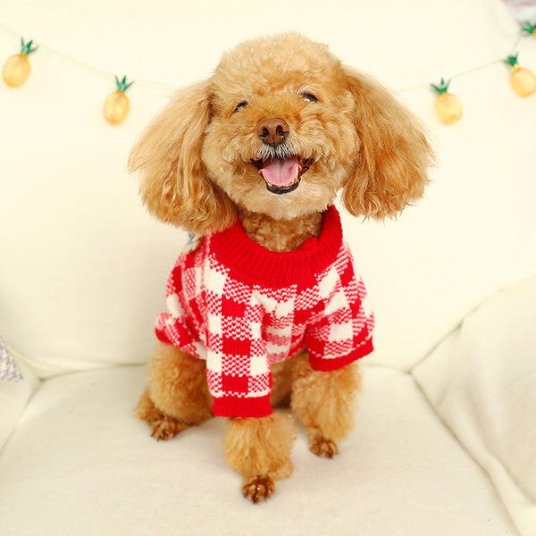 Winter Warm Polyester Fibre Checked Sweater Two-legged Dog & Cat Clothes Red Yellow