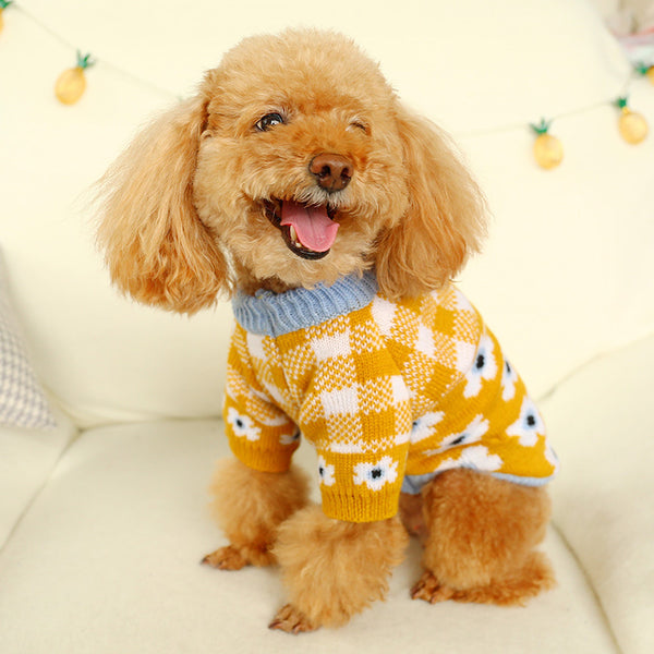 Winter Warm Polyester Fibre Checked Sweater Two-legged Dog & Cat Clothes Red Yellow