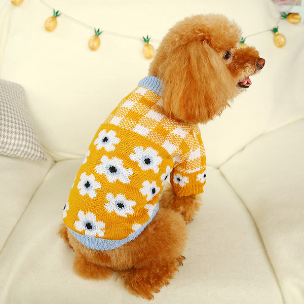 Winter Warm Polyester Fibre Checked Sweater Two-legged Dog & Cat Clothes Red Yellow