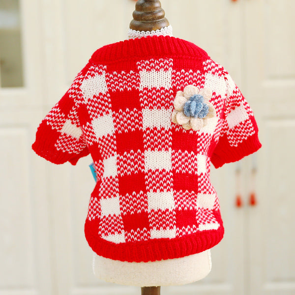 Winter Warm Polyester Fibre Checked Sweater Two-legged Dog & Cat Clothes Red Yellow