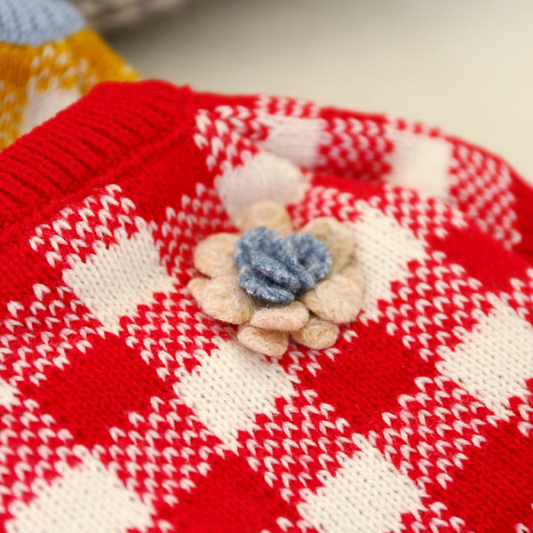 Winter Warm Polyester Fibre Checked Sweater Two-legged Dog & Cat Clothes Red Yellow
