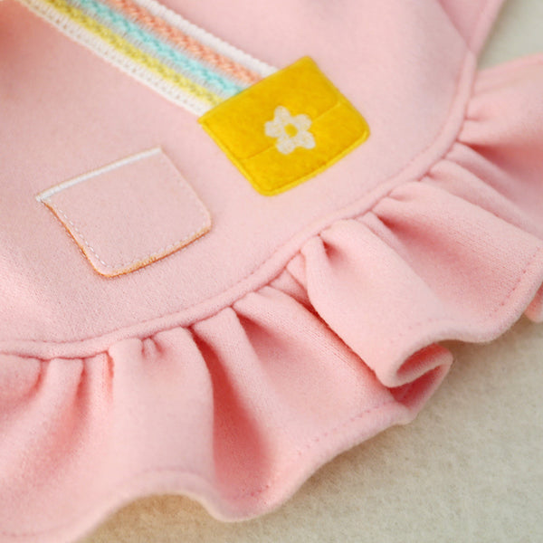 Polyester Rainbow Pattern Fur Collar Princess Dress Two-legged Dog & Cat Clothes Pink