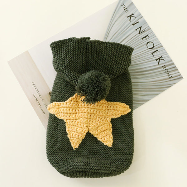 Winter Warm Acrylic Fibres Star Pattern Hooded Sweater Two-legged Dog & Cat Clothes Pink Red