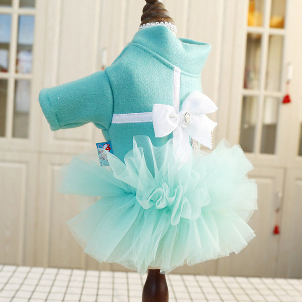 Polyester Elegant Bowknot Princess Dress Two-legged Dog & Cat Clothes Sky Blue