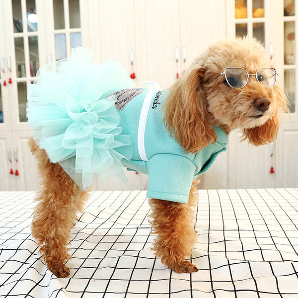 Polyester Elegant Bowknot Princess Dress Two-legged Dog & Cat Clothes Sky Blue