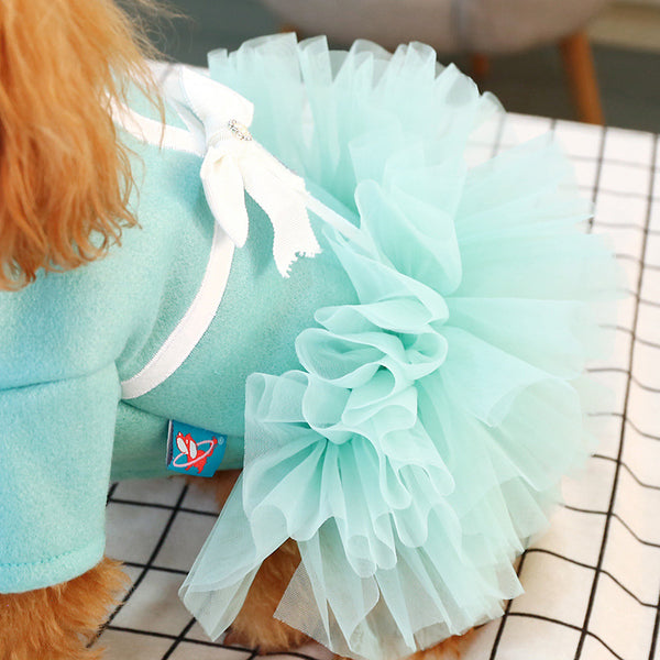 Polyester Elegant Bowknot Princess Dress Two-legged Dog & Cat Clothes Sky Blue