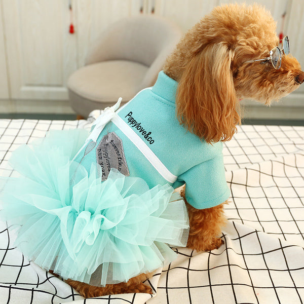 Polyester Elegant Bowknot Princess Dress Two-legged Dog & Cat Clothes Sky Blue