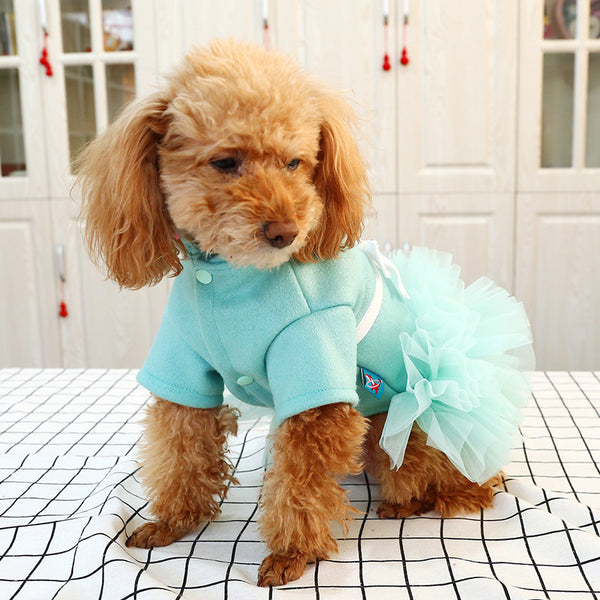 Polyester Elegant Bowknot Princess Dress Two-legged Dog & Cat Clothes Sky Blue