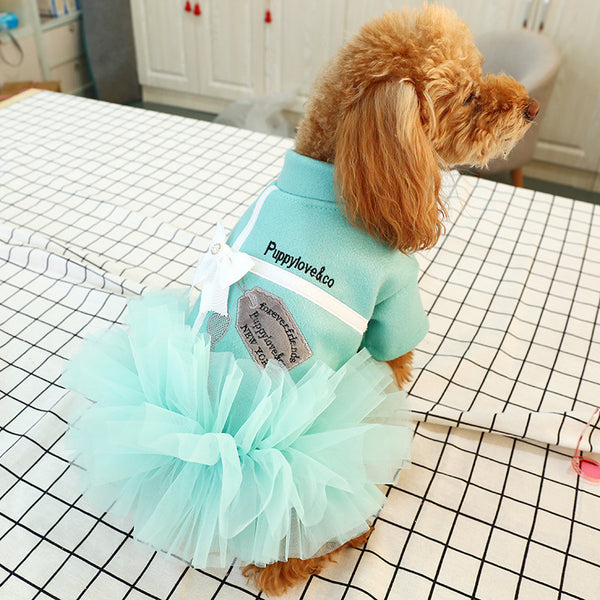 Polyester Elegant Bowknot Princess Dress Two-legged Dog & Cat Clothes Sky Blue