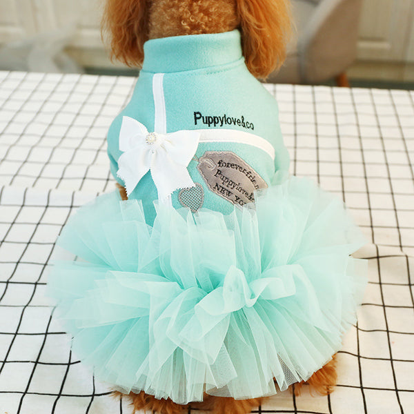 Polyester Elegant Bowknot Princess Dress Two-legged Dog & Cat Clothes Sky Blue