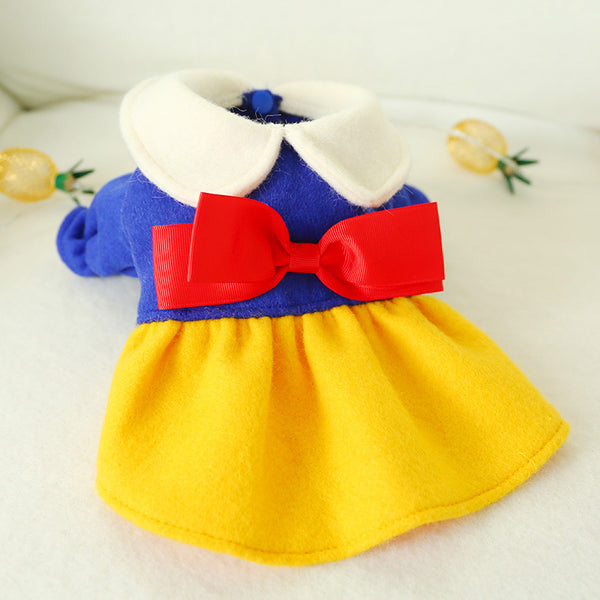 Cotton Cute Bowknot Snow white Princess Dress Two-legged Dog & Cat Clothes Tricolor