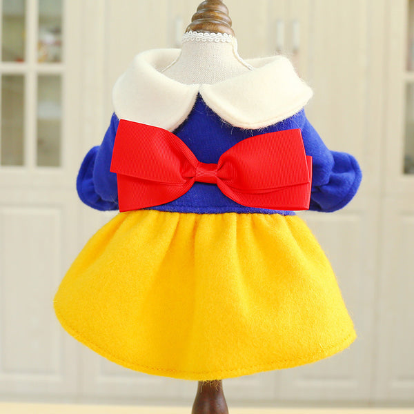 Cotton Cute Bowknot Snow white Princess Dress Two-legged Dog & Cat Clothes Tricolor