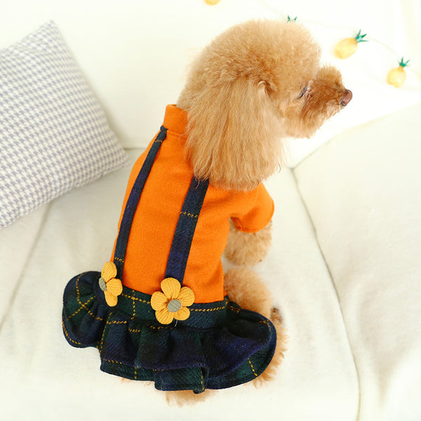 Polyester Cute Flowers Strap Dress Two-legged Dog & Cat Clothes Caramel Color