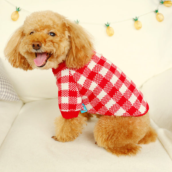 Winter Warm Polyester Fibre  Checked Sweater  Two-legged Dog & Cat Clothes  Red Yellow