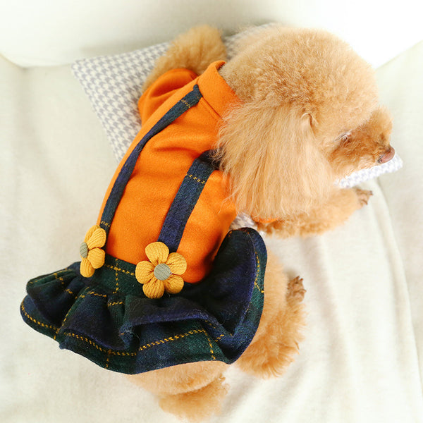 Polyester Cute Flowers Strap Dress Two-legged Dog & Cat Clothes Caramel Color