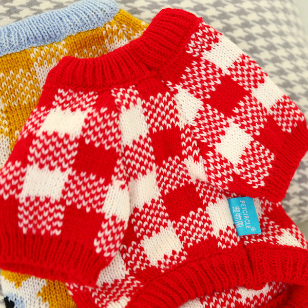 Winter Warm Polyester Fibre  Checked Sweater  Two-legged Dog & Cat Clothes  Red Yellow