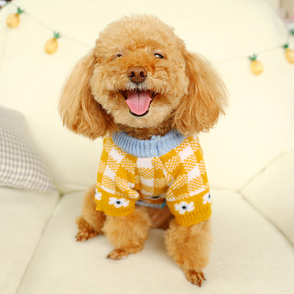 Winter Warm Polyester Fibre  Checked Sweater  Two-legged Dog & Cat Clothes  Red Yellow