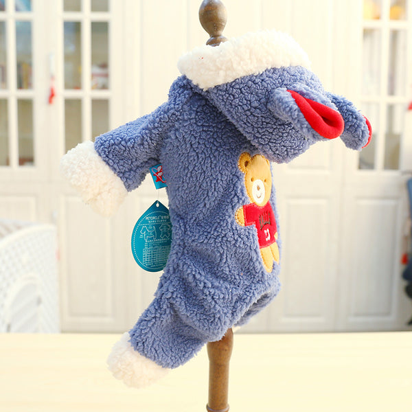 Cute Warm Hooded Sweater Four-legged Dog & Cat Clothes Pink Gray Blue