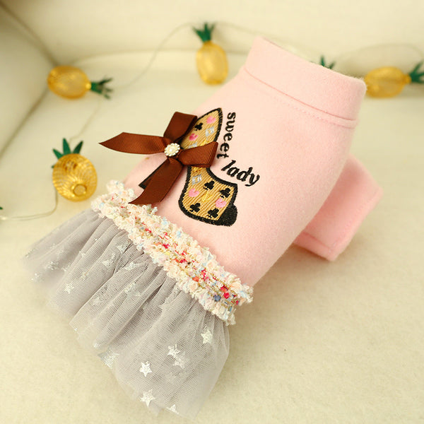 Polyester High-heeled Shoes pattern Pattern Bowknot Princess Dress Pet Clothes Pink