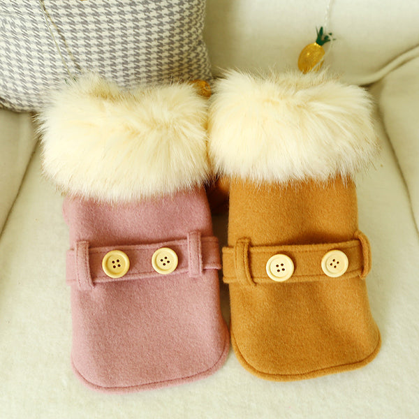 Warm Fur Collar Polyester Fiber Coat Luxurious Dog & Cat Clothes Camel / Pink