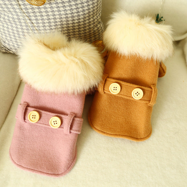 Warm Fur Collar Polyester Fiber Coat Luxurious Dog & Cat Clothes Camel / Pink