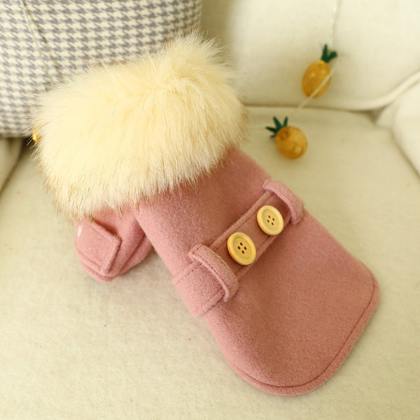 Warm Fur Collar Polyester Fiber Coat Luxurious Dog & Cat Clothes Camel / Pink