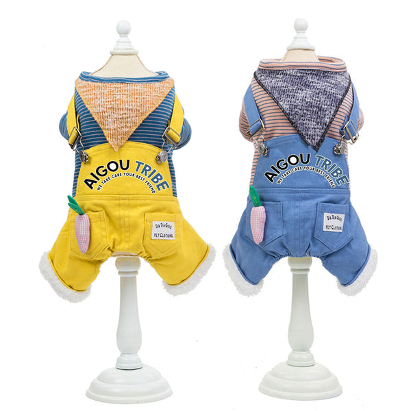 Casual Button Cotton Rompers Four-legged Dog & Cat Clothes Blue / Yellow