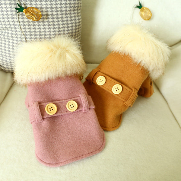 Warm Fur Collar Polyester Fiber Coat Luxurious Dog & Cat Clothes Camel / Pink