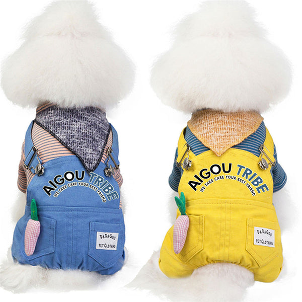 Casual Button Cotton Rompers Four-legged Dog & Cat Clothes Blue / Yellow