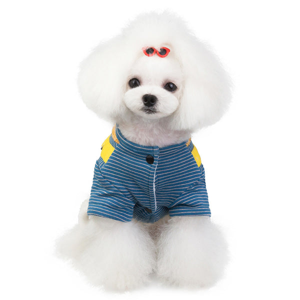 Casual Button Cotton Rompers Four-legged Dog & Cat Clothes Blue / Yellow