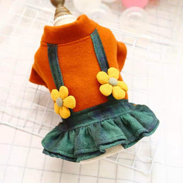 Polyester Cute Flowers Strap Dress Two-legged Dog & Cat Clothes Caramel Color