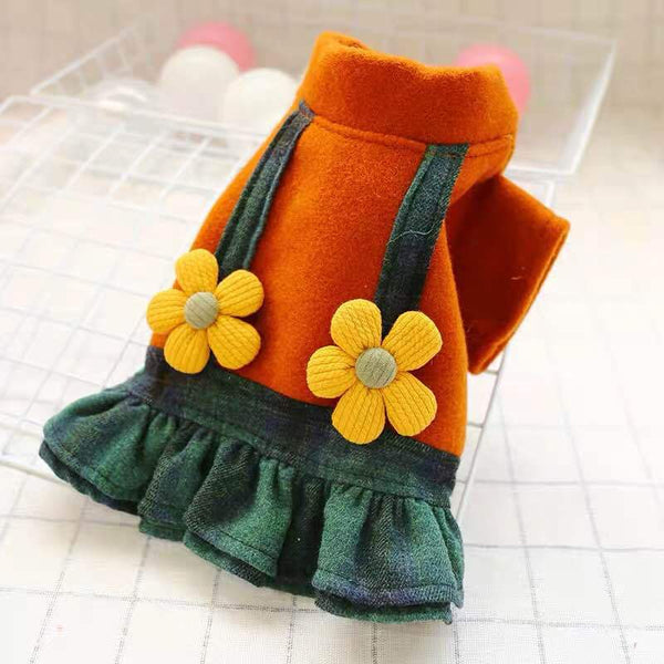 Polyester Cute Flowers Strap Dress Two-legged Dog & Cat Clothes Caramel Color