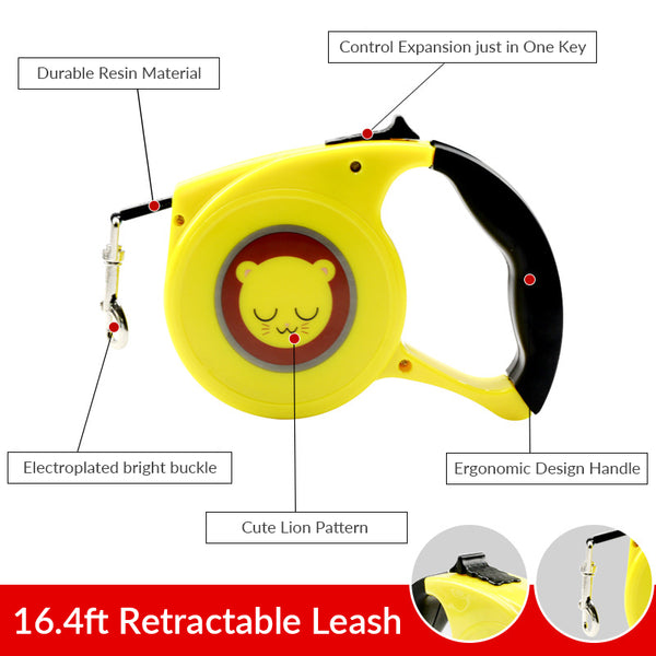 Nylon 16.4ft Retractable Cute Pattern Comfortable Chest Belt Dog Cat Leash